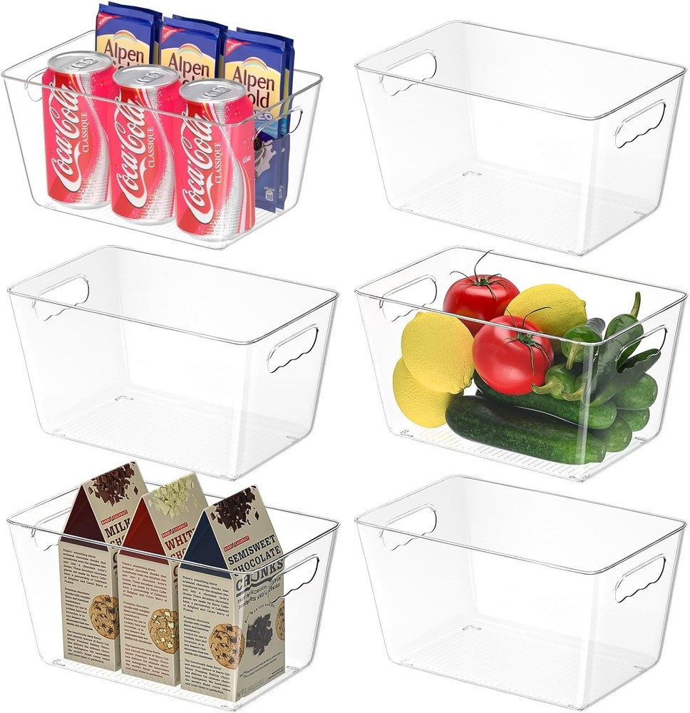Clear Plastic Storage Bins, Pantry Organization, BPA Free Stackable Refrigerator