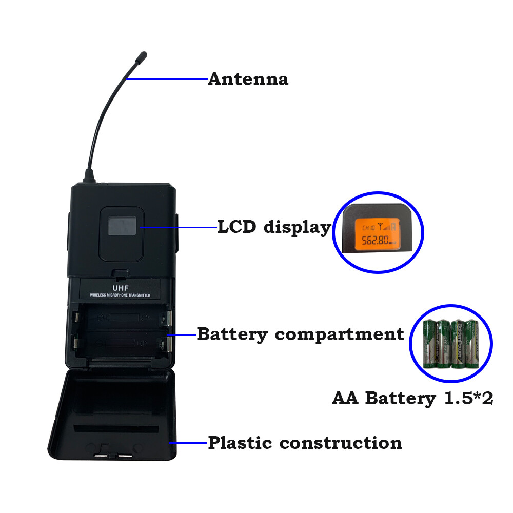 UHF Wireless Microphone Lavalier Lapel Mic Dual CH Receiver Transmitter Headset