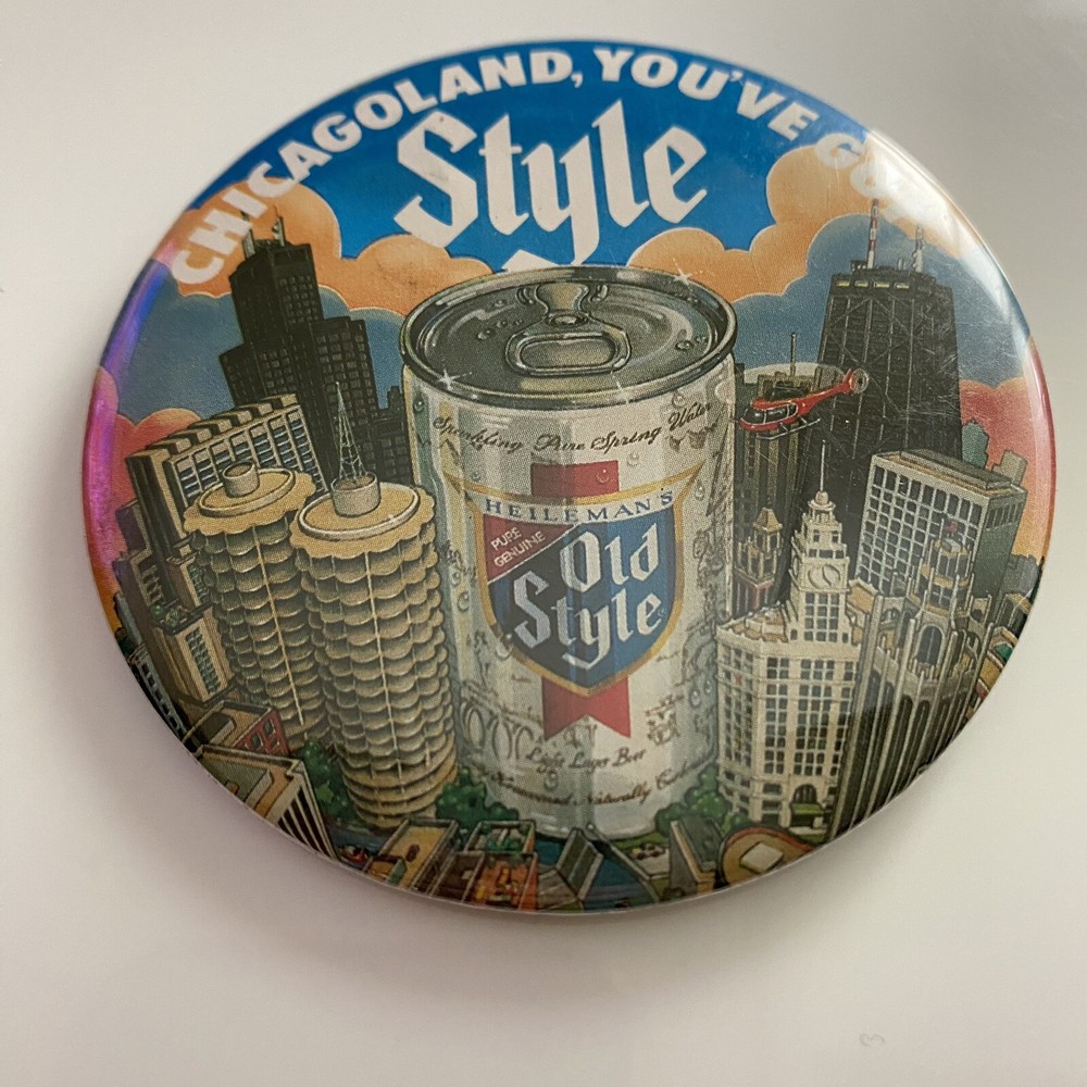 Vintage Old Style Beer Button Pin 3” - Chicagoland