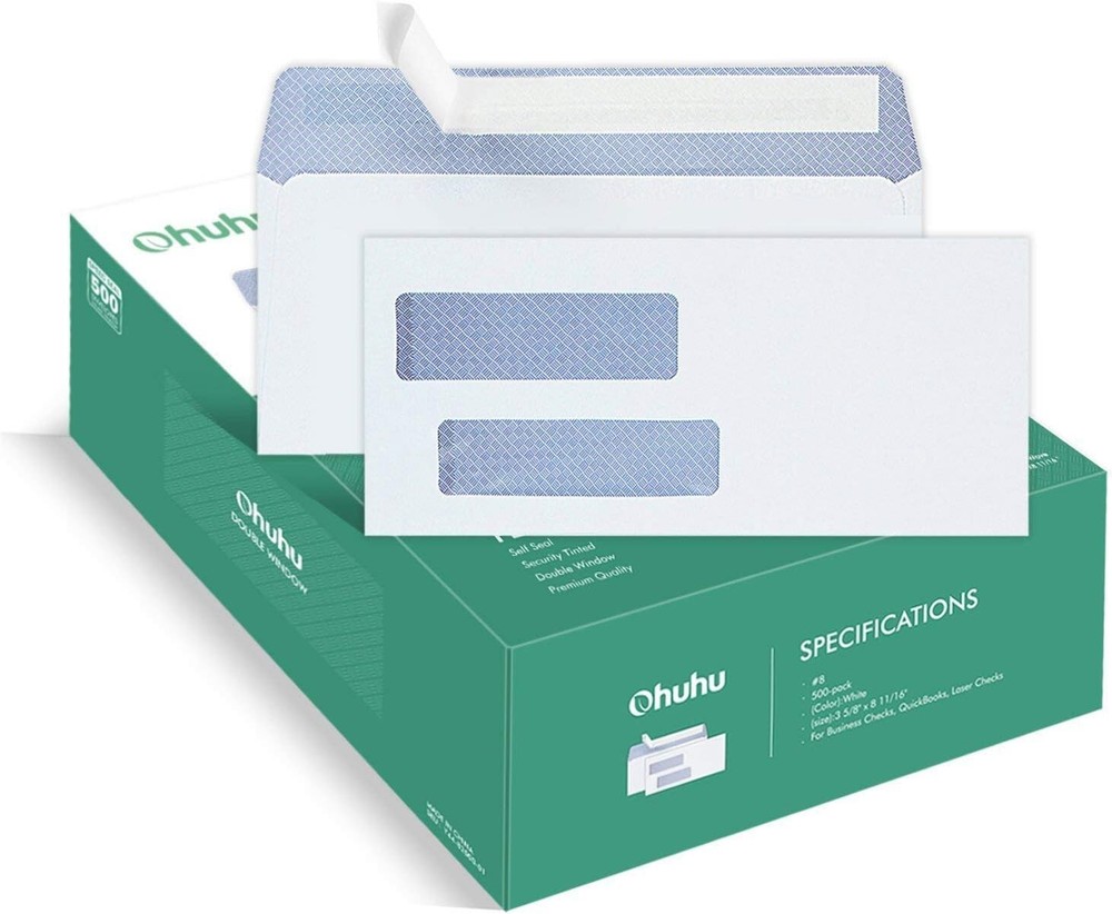 500 Pack Double Window Envelope SELF SEAL Adhesive Tinted Security Envelopes ...