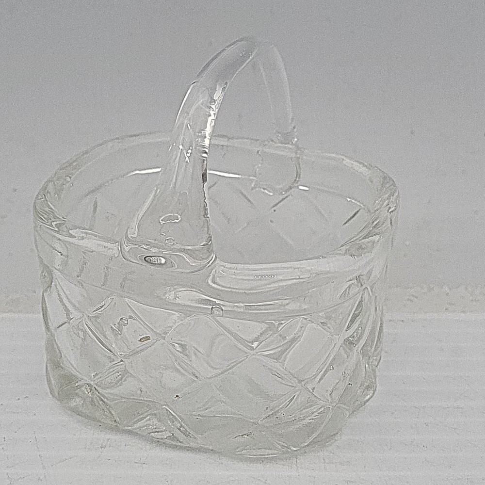 Small Clear Glass Square Open Basket Used