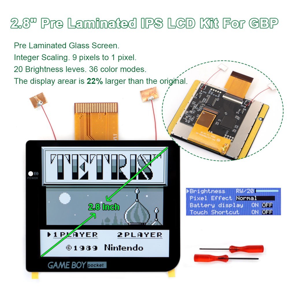 2.8" Laminated 480x432 Retro Pixel Integer Scaling IPS Kit W/Shell Case For GBP