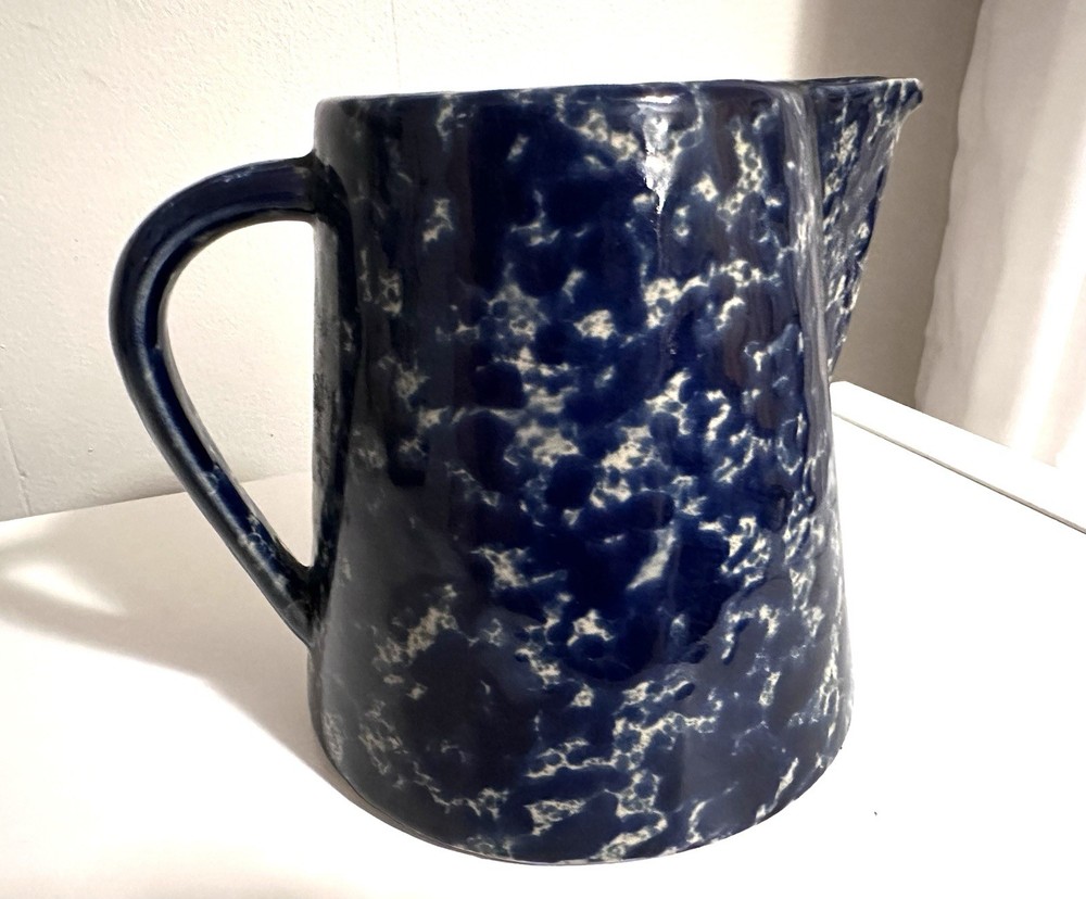 Speckled Blue And White Ceramic Pitcher With Handle