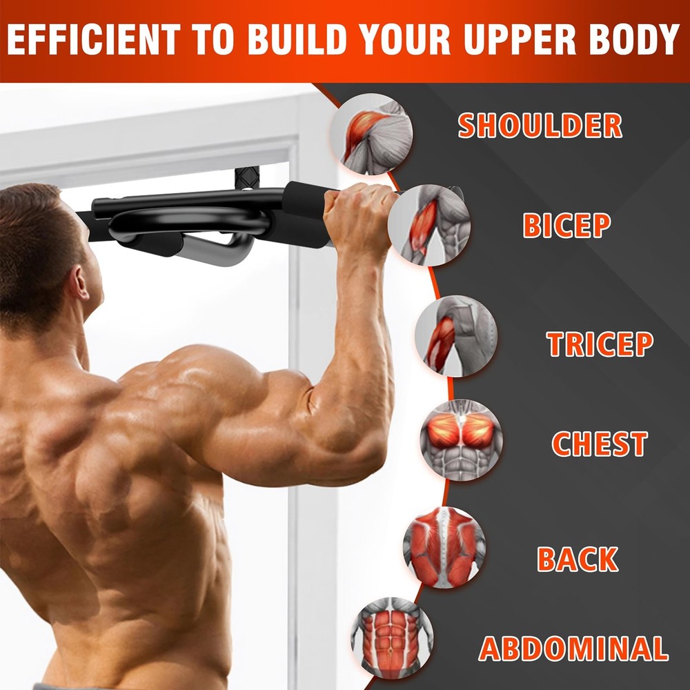 Multi Grip Pull Up Bar for Strength Training - Door Frame Wide Pull-up Black