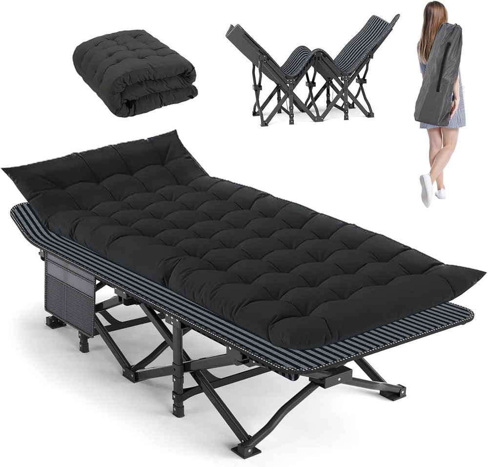 Camping Cot Extra Wide W/ Thick Mattress Folding Oversized