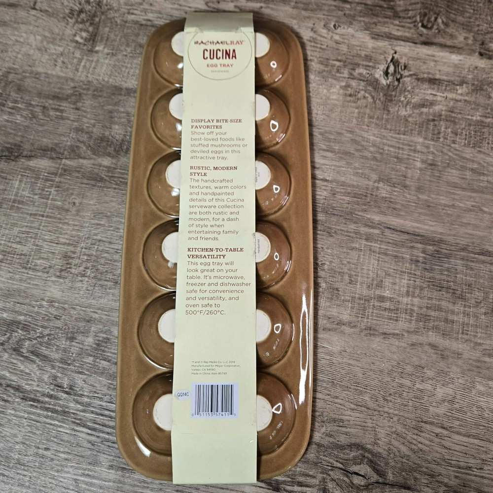 Rachael Ray Stoneware 12-Cup Deep Rich Brown Deviled Egg Dish Oblong Tray