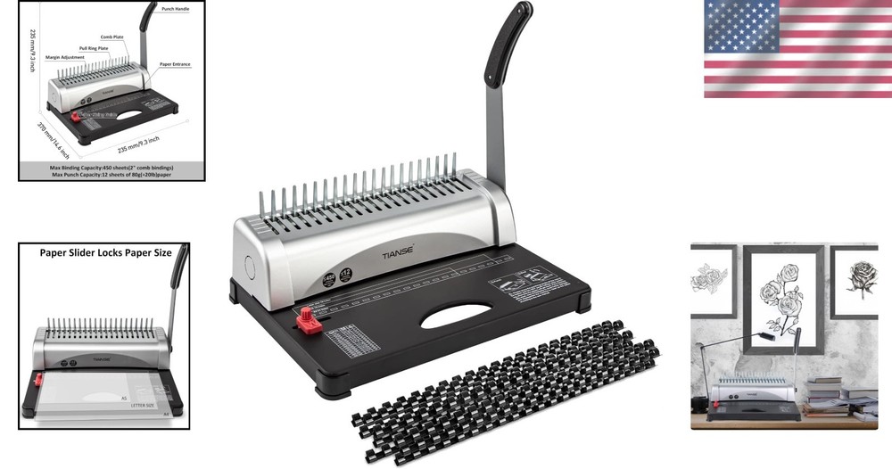 Professional Comb Binding Machine - 21-Hole, 450 Sheet Capacity with Starter Kit