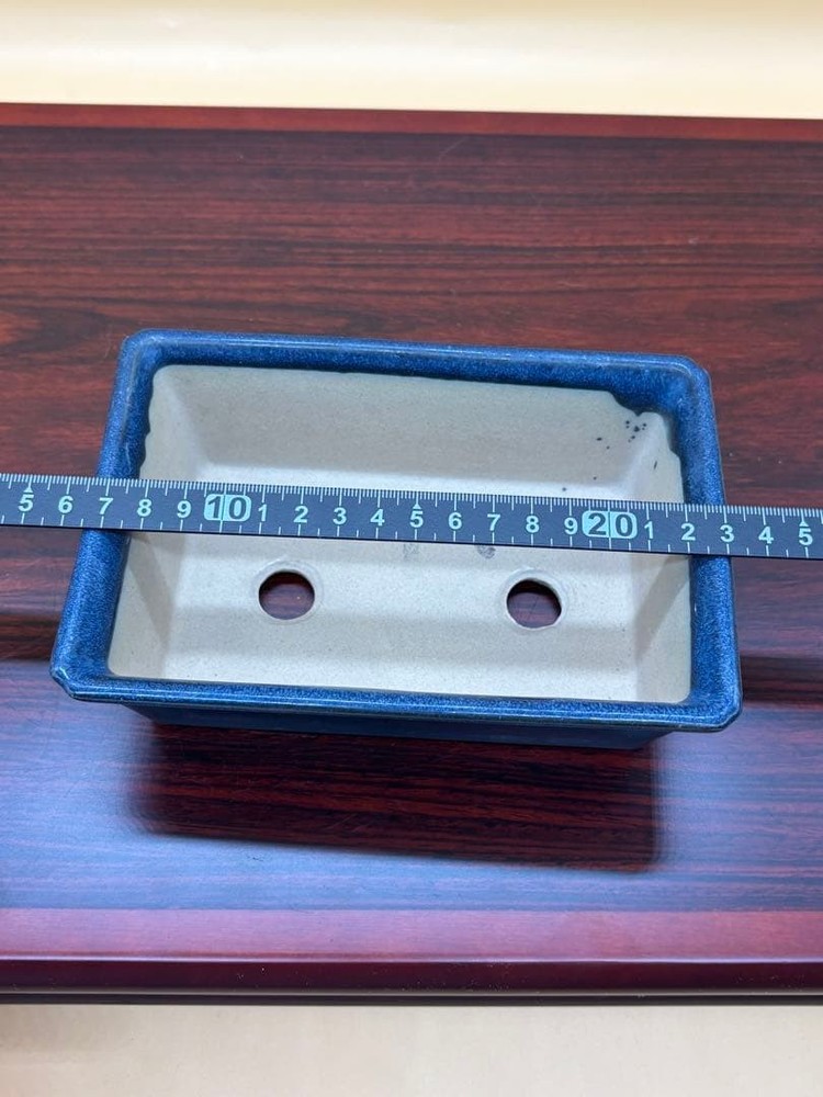 Blue Rectangular Bonsai Pot Japanese Art Shape Miniature Tree Container 16.5 cm