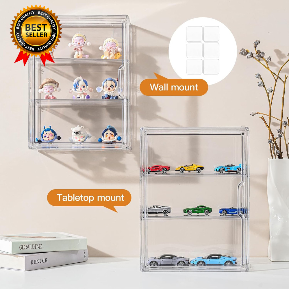 3 Tier Clear Display Case for Figures, Wall-Mounted Acrylic Storage Organizer
