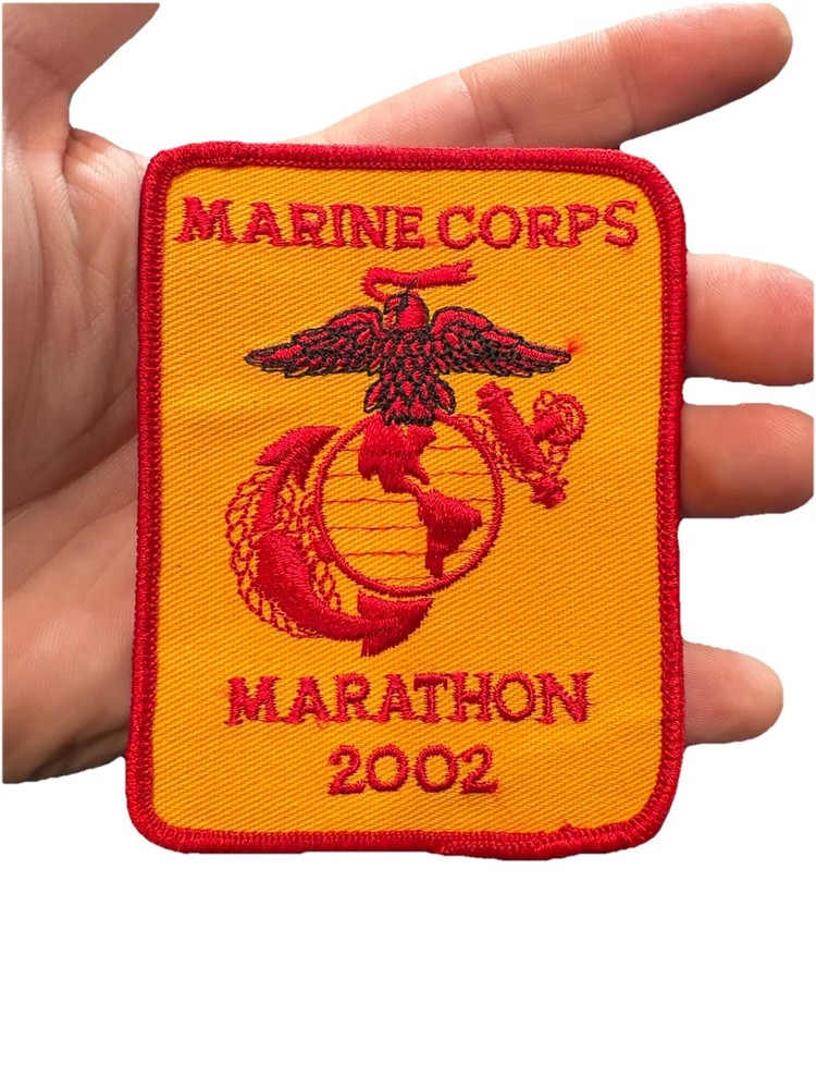 Marine Corps Marathon 2002 Patch Yellow Red USMC Eagle Globe Anchor Runner