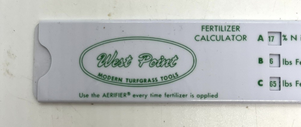 Fertilizer Slide Ruler Yard Volume Calculator West Point Modern Turfgrass Tool