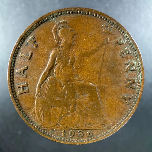 1936 Great Britain Half Penny Bold Design