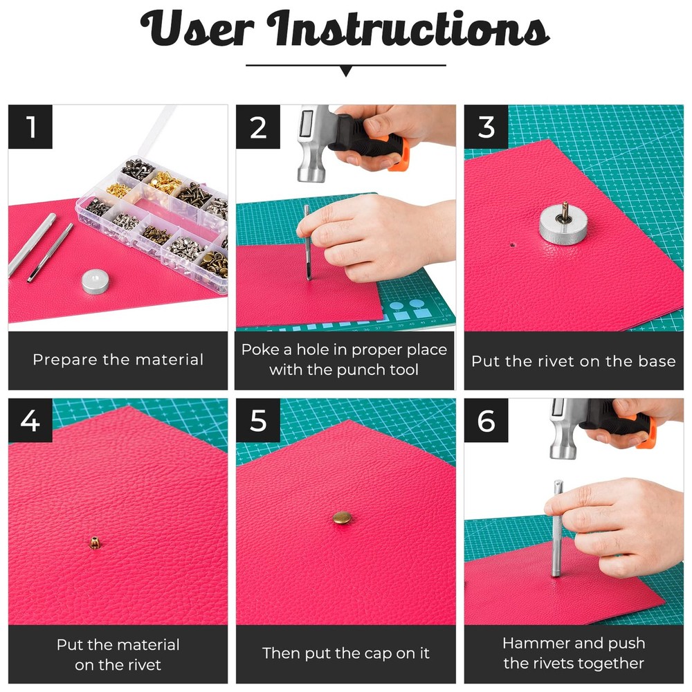 Leather Rivet Kit - 420 Sets, 4 Colors, 3 Sizes, Includes 3 Tools