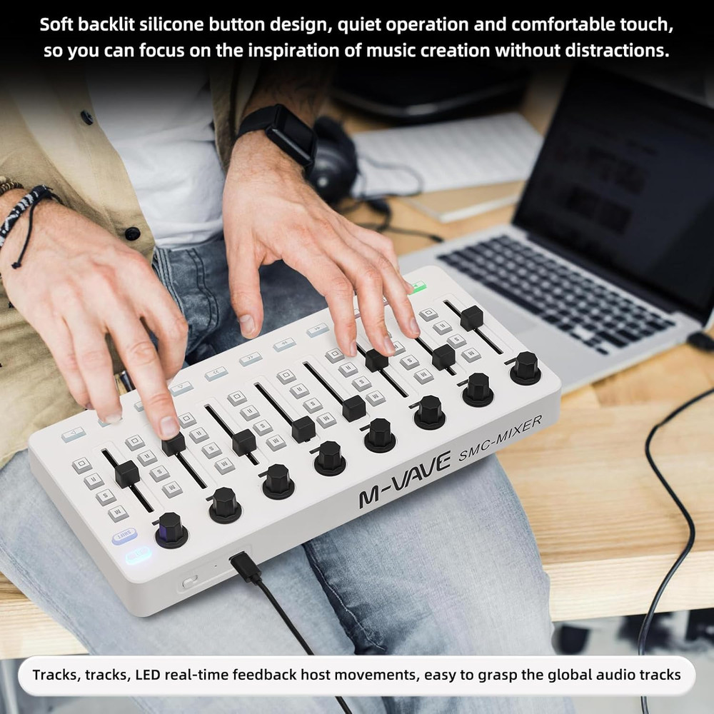 M-WAVE Wireless MIDI Controller - Bluetooth USB MIDI Mixer with 8 Knobs