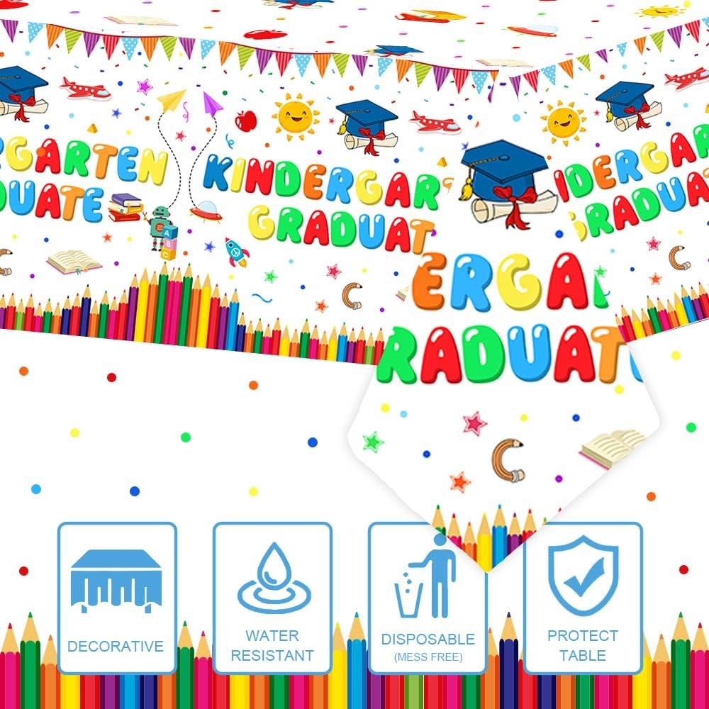 3 Pack Kindergarten Graduate Decorations Disposable Plastic Tablecloths Graduati