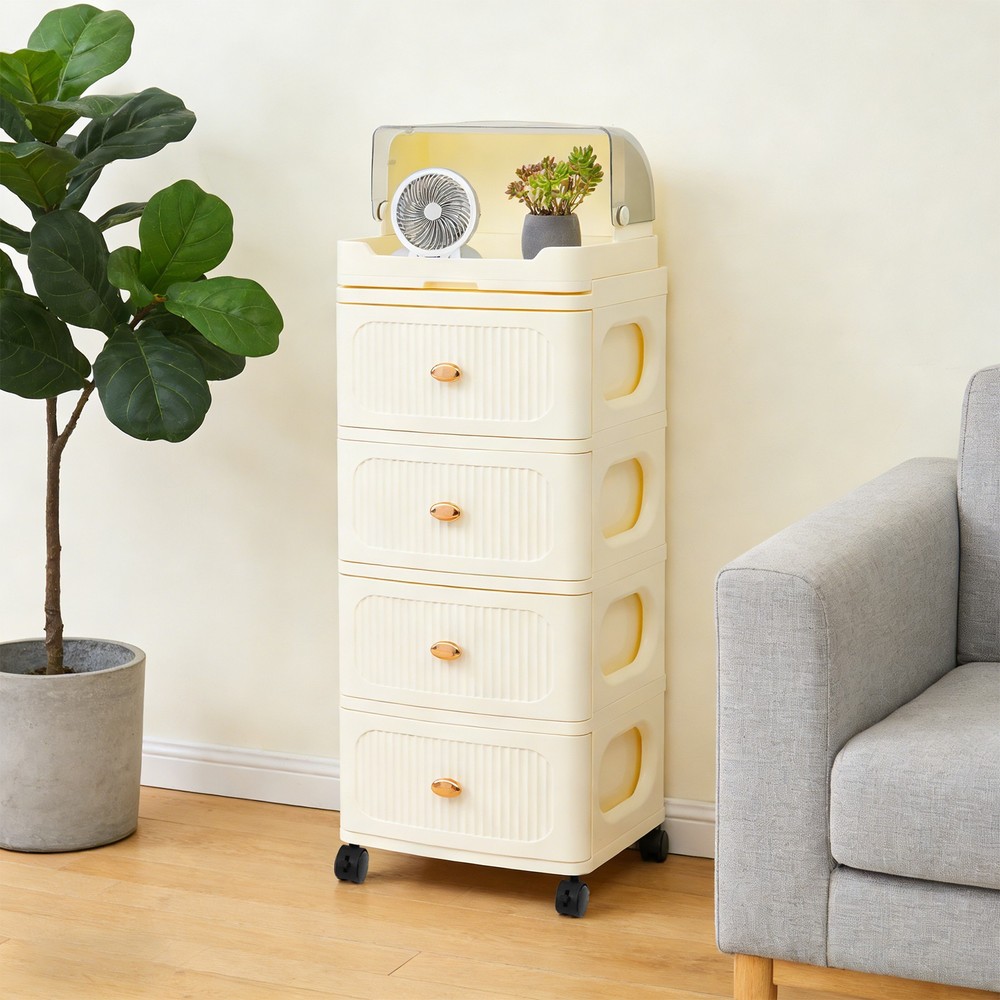 4-Tier Mobile Storage Organizer Storage Rack Rolling Storage Cabinet W/ 4-Drawer