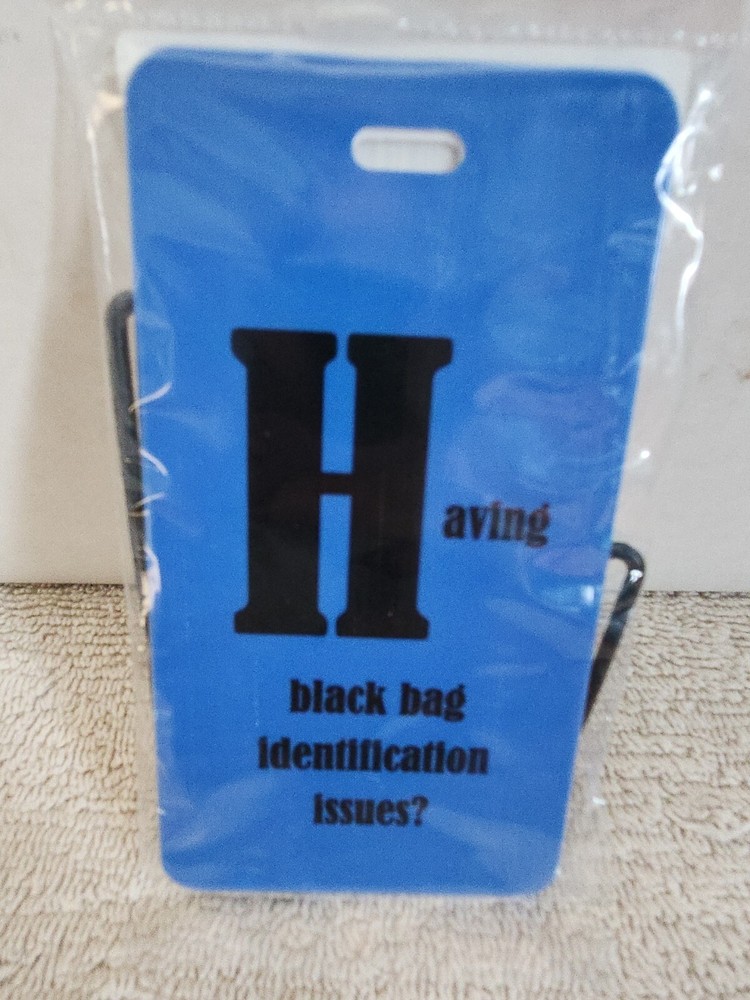 Inventive Travelware "Having Black Bag Identification Issues?" Blue Luggage Tag