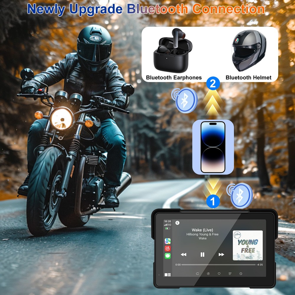 7" Motorcycle GPS Navigation System with CarPlay & Android Auto Dual 2K Dash Cam