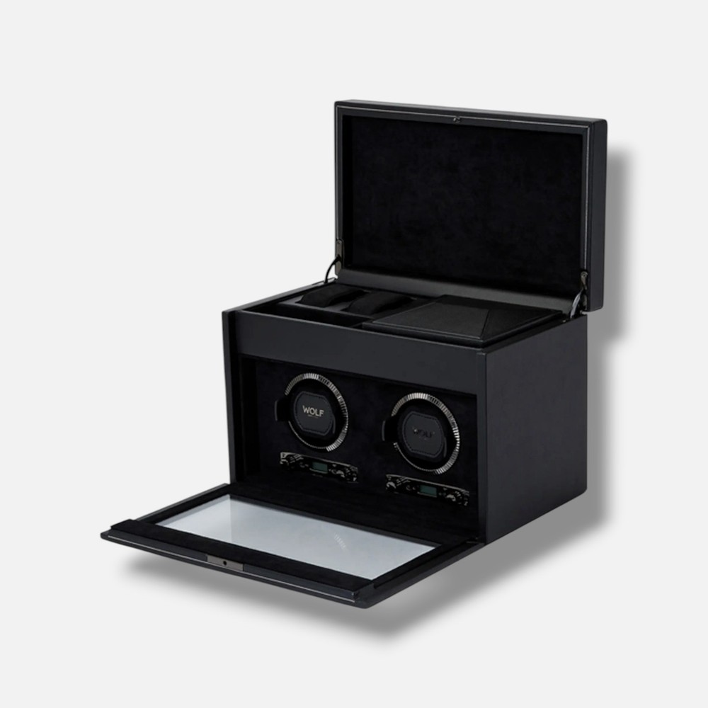 WOLF Men's Black British Racing Storage Double Watch Winder