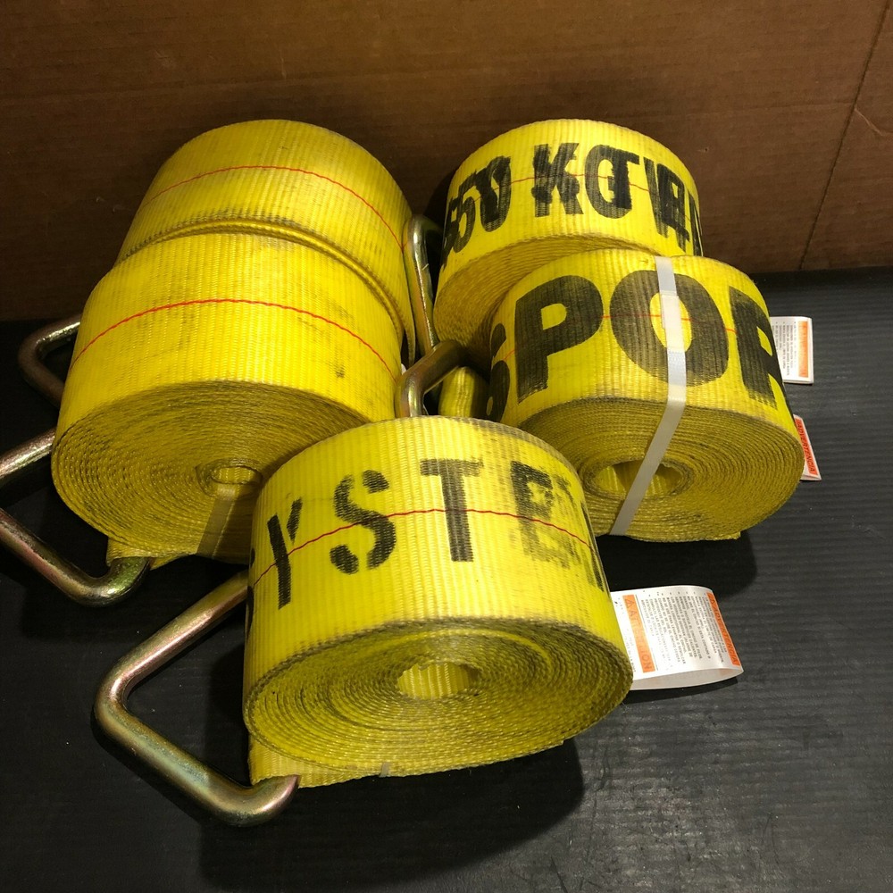 (5 ROLLS) 4" x 20" DELTA YELLOW STRAP WITH D/ RING FLATBED CARGO STRAP FREE SHIP