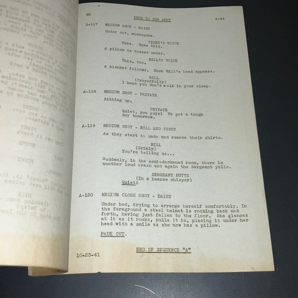 Original 1941 True to the Army Movie Script Paramount Sequence Drafts Archive CO