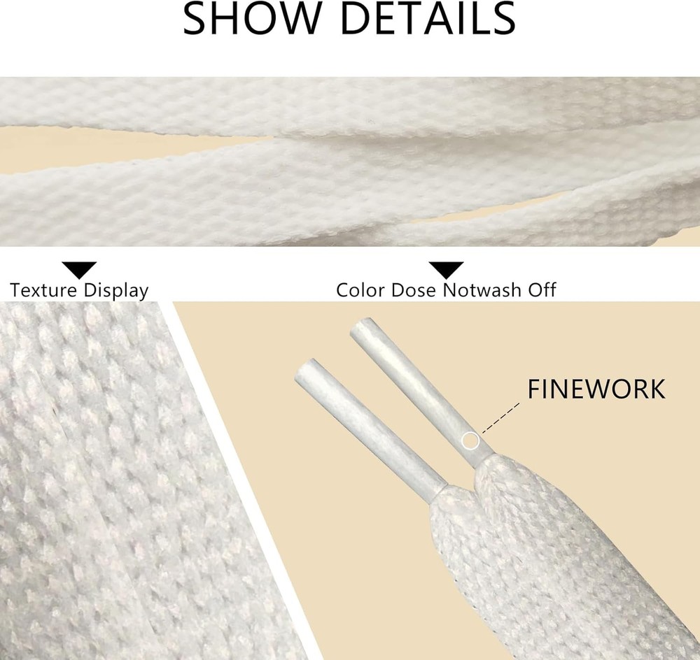 White Flat Shoe Laces, Sturdy Polyester with Anti-Break Tips, Suitable for Sneak
