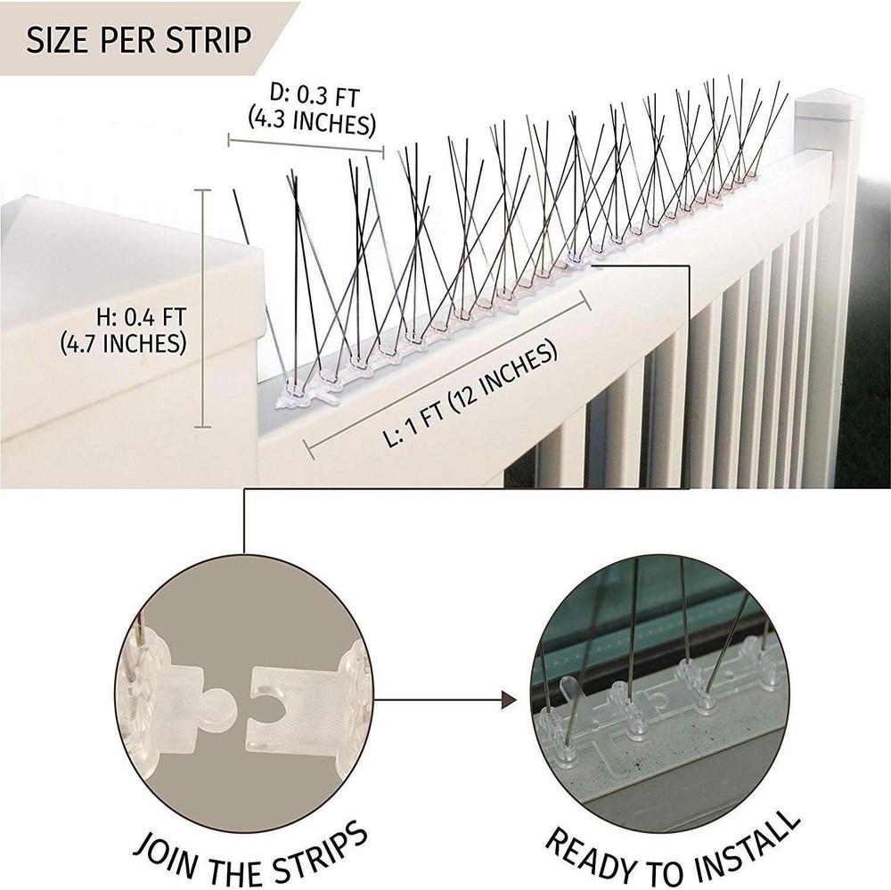 Pre-Assembled Stainless Steel Bird Spikes 10ft - Versatile & Effective Solution