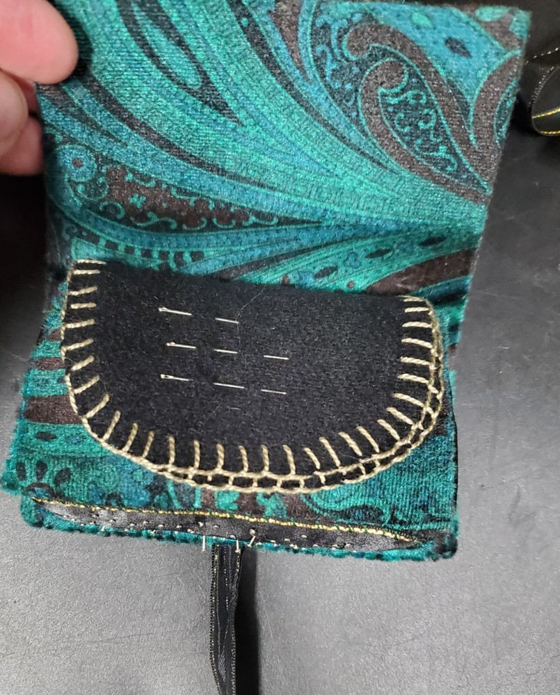 Handmade Pin Cushion Storage Bag Teal Black B69