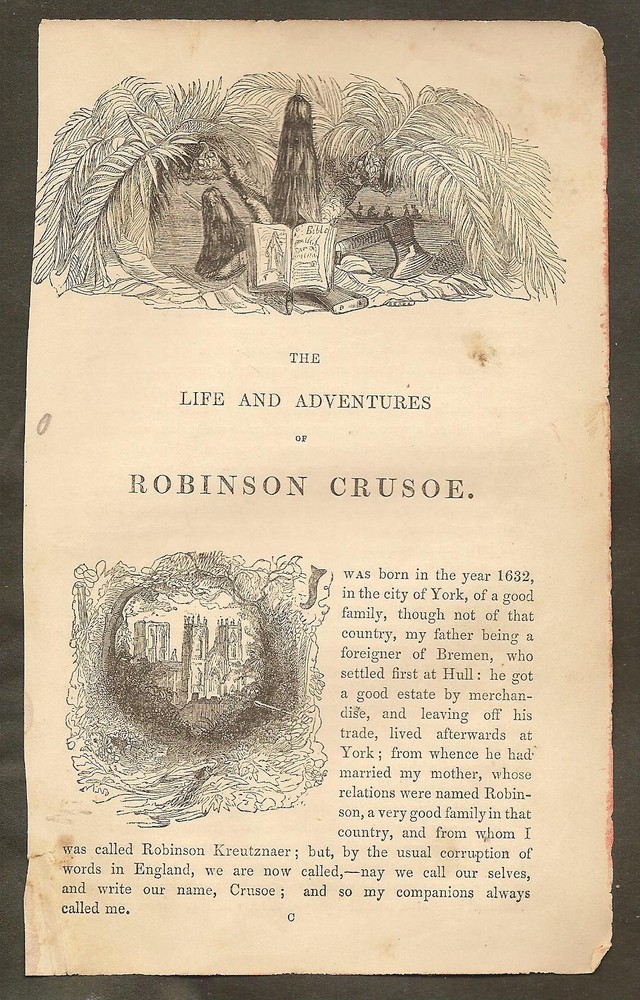 VINTAGE ILLUSTRATION - ROBINSON CRUSOE - BEGINNING PAGE