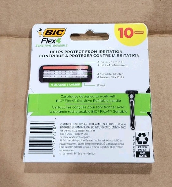 BIC Flex 4 Sensitive Refillable Razor 10 Cartridges