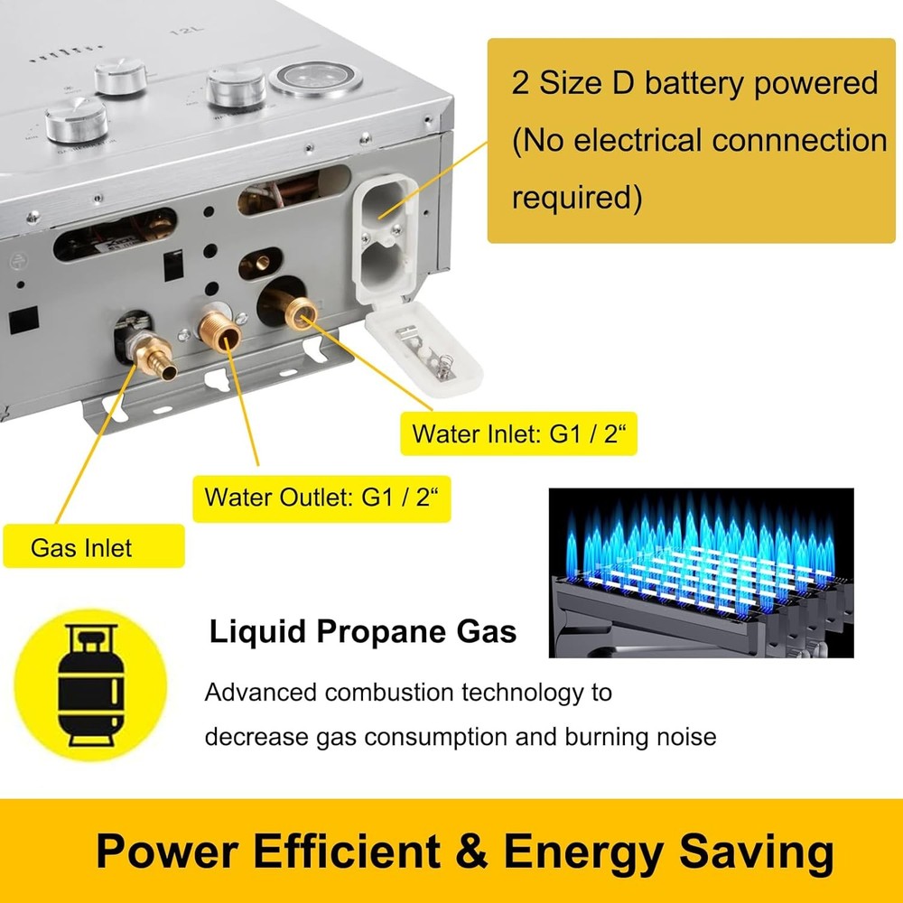 16/18/20L LPG Propane Gas Hot Water Heater Tankless On-Demand Instant Boiler