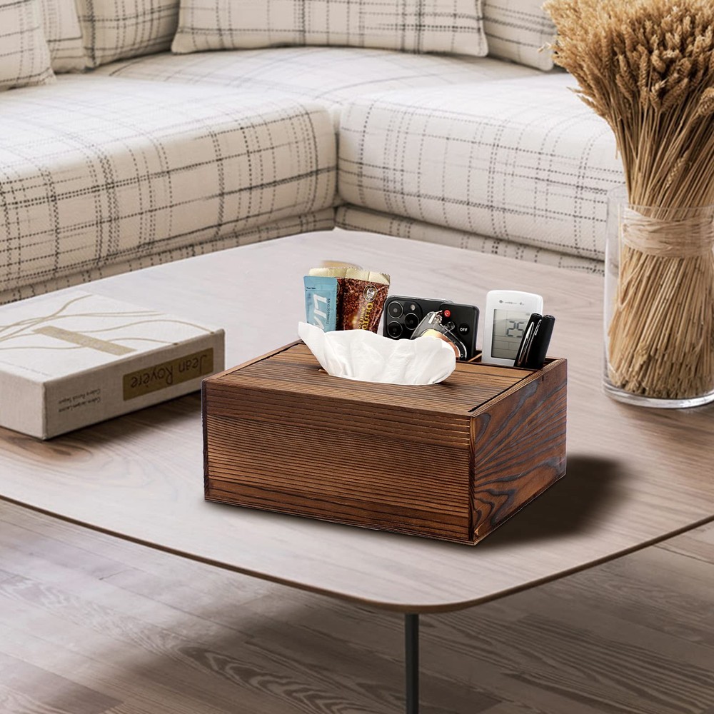 Wood Rectangular Tissue Box Cover - Multifunctional Tissue Holder with Statio...