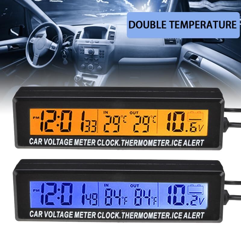 3 In1 Car Digital LCD Clock Time+Temperature+Voltage Digital Dashboard Clock