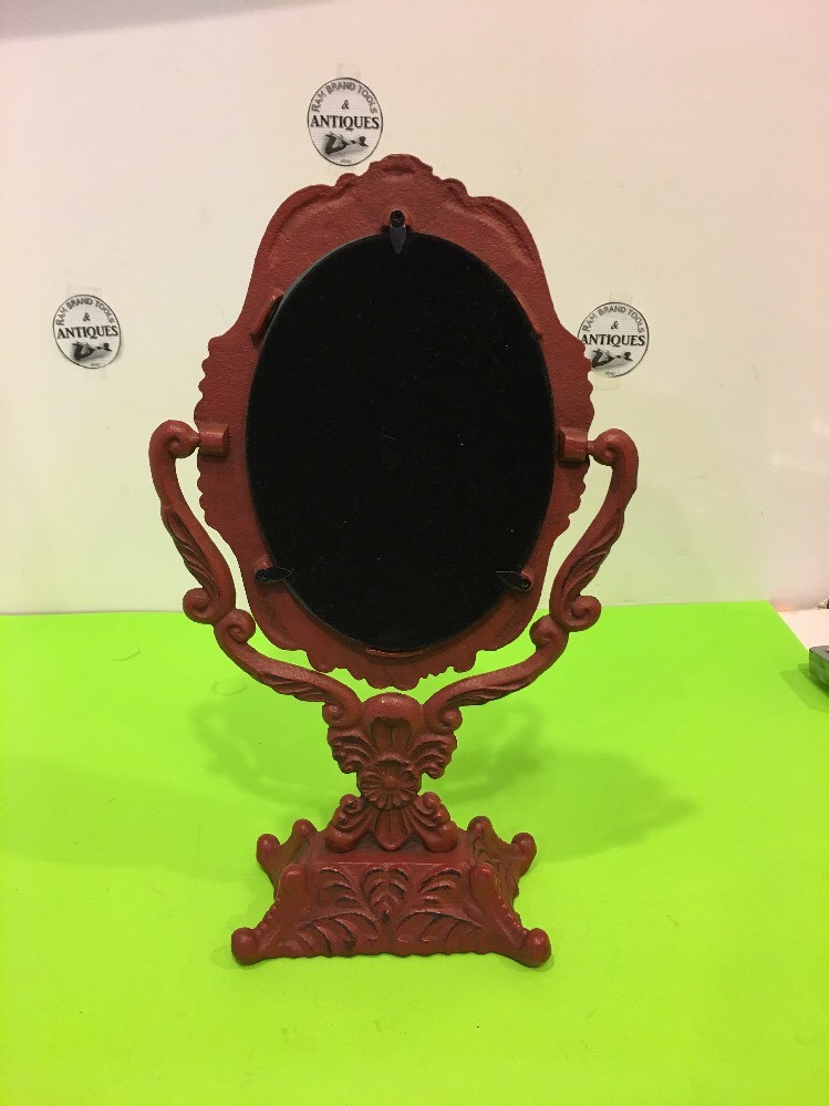 -Vintage Ornate Cast Iron Vanity Tilting Mirror.