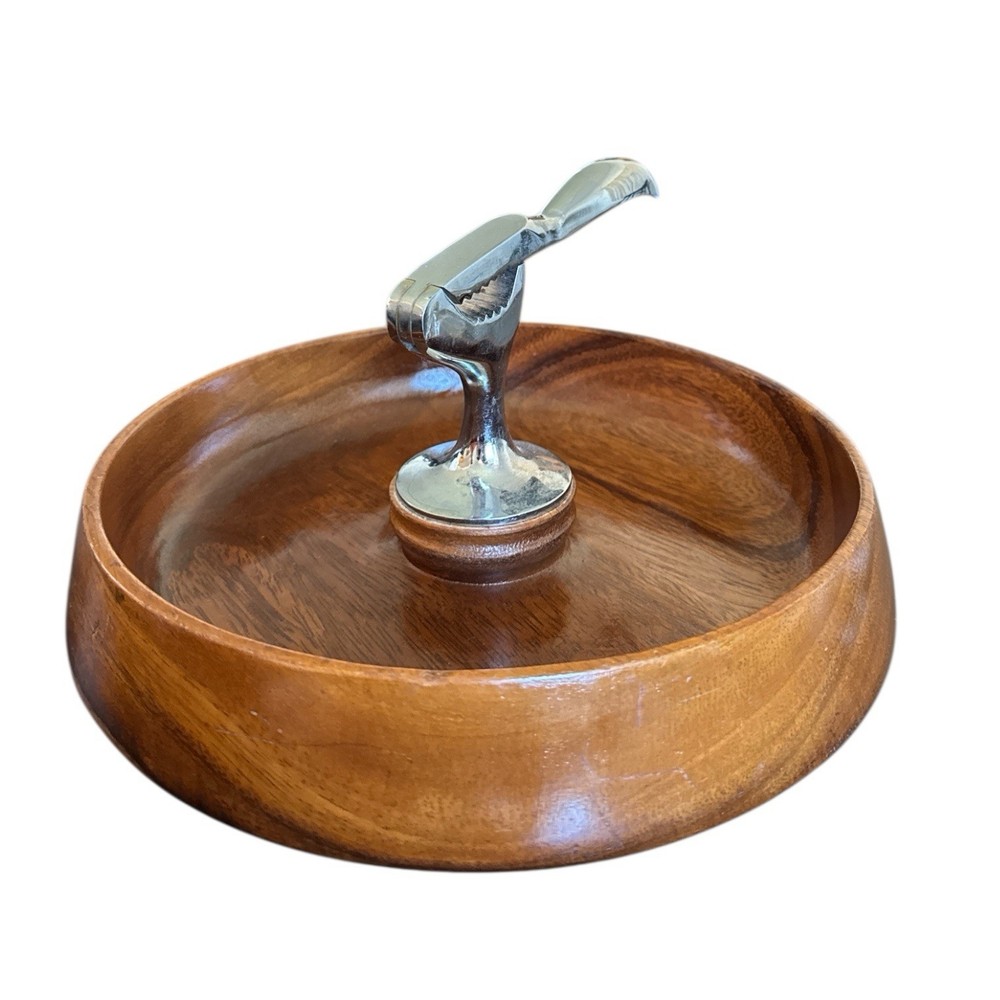 Genuine Monkey Pod Handcrafted Nutcracker Bowl Mid-Century Modern Solid ￼
