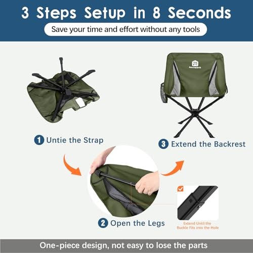 Portable Camping Chair 8 Seconds Quick Setup Folding Camping 1 Pack Army Green