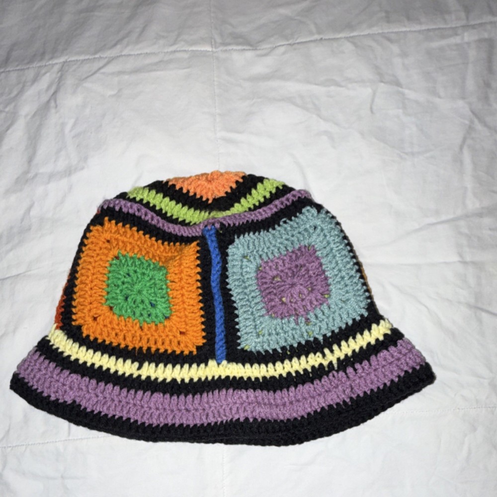 Handmade Crochet Multicolor Patchwork Bucket Hat
