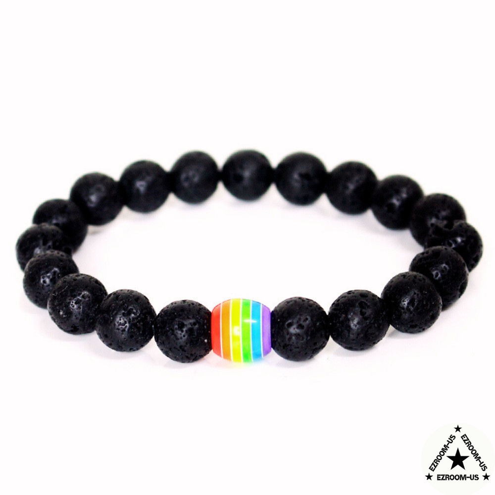 Rainbow Bead Bracelet Pride Natural Stone Strand Couple Bracelets