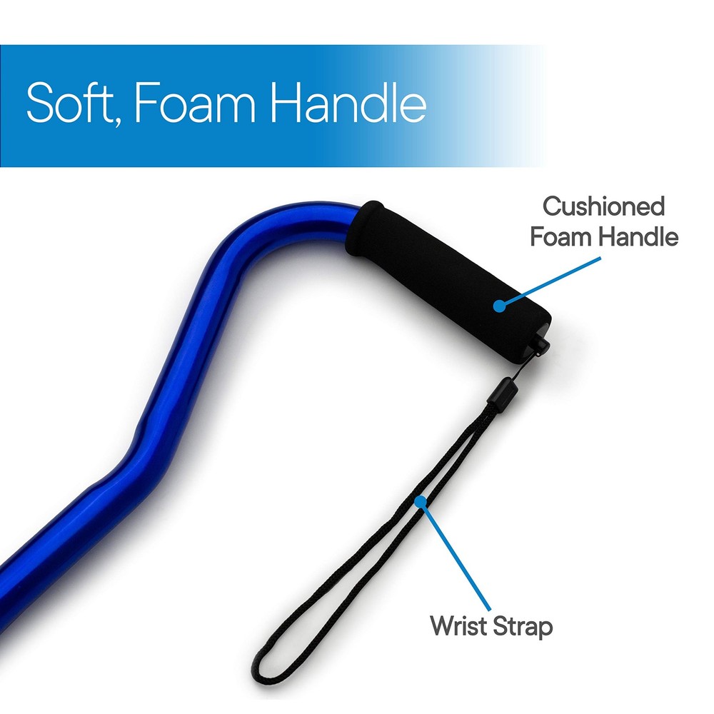 RMS Folding Cane with Offset Foam Handle, Adjustable Walking Stick Blue