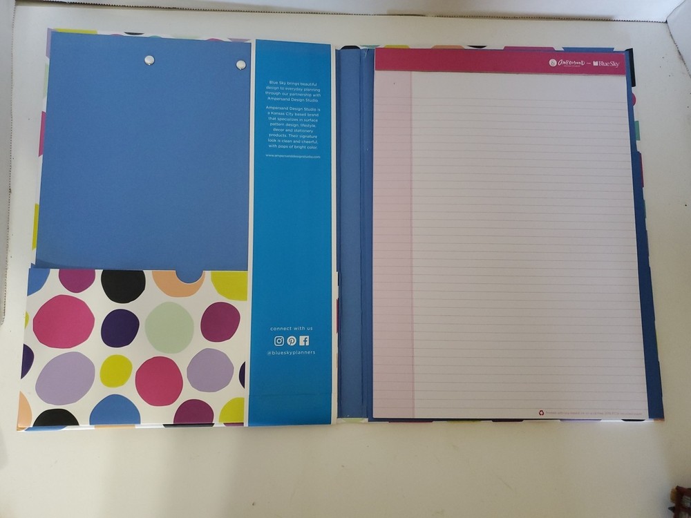 Blue Sky Clipfolio with Notepad, 8.5x11 Lined Pad Storage Pocket Refillable NEW
