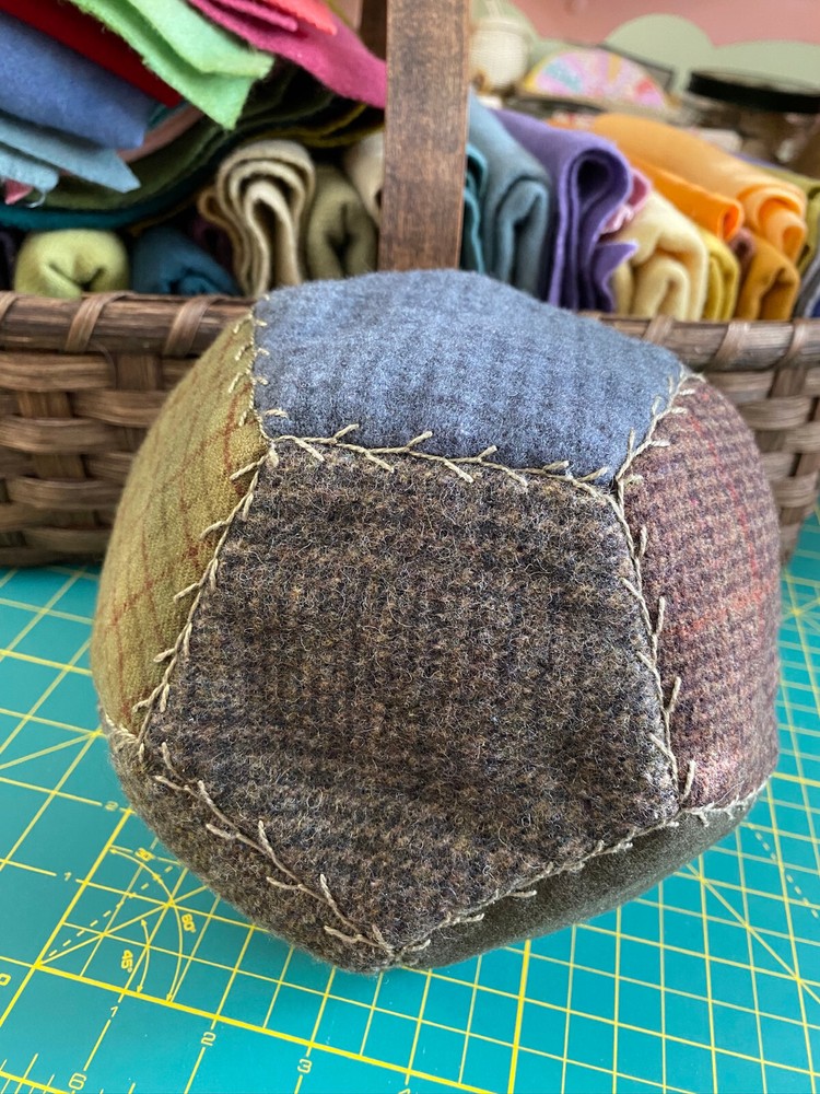 Primitive Wool Sewing Box - Hand Pieced Pentagon Shapes