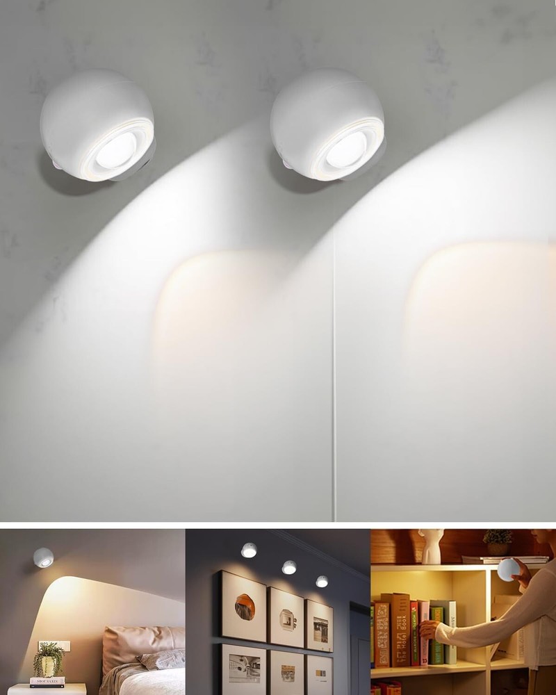 2 Pcs LED Wall Sconce, Battery Operated, 3 Modes, Motion Sensor, Wireless Lamp