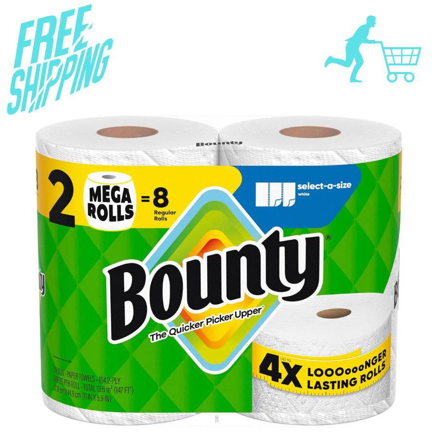 Bounty Select-A-Size Paper Towels, White, 2 Mega Rolls = 8 Regular Rolls