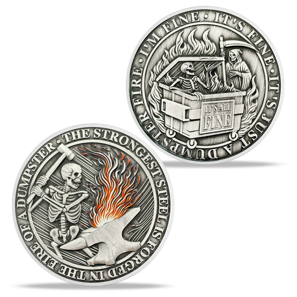 30pcs Everything Is Fine Skeleton Dumpster Fire Challenge Coin Humor Thanks Gift