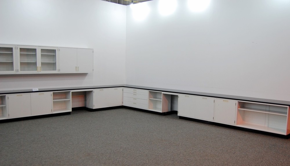 LABORATORY 41' BASE 16' WALL CABINETS W/ BLACK TOPS / E1-463