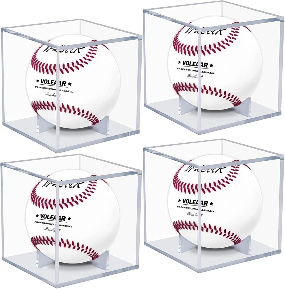 4 Pack Baseball Display Case, UV Protected Acrylic 4 PACK (Color Box), Clear