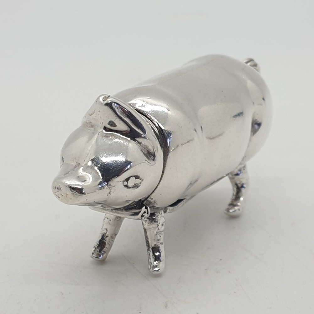 Sterling Silver Pig Vesta Case Match Holder