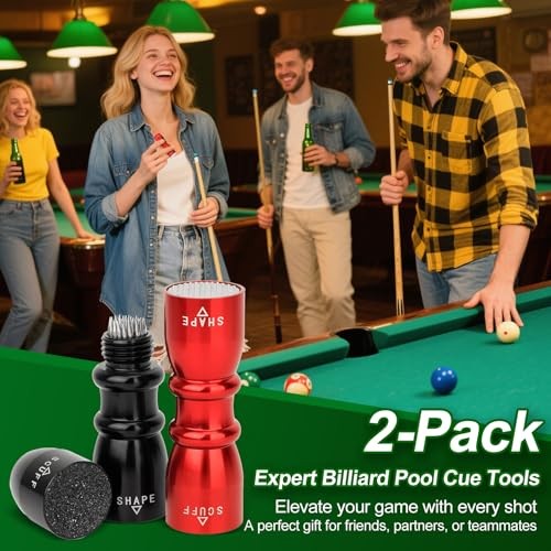 2 Pack Premium Pool Cue Tip Tools, 3-in-1 Billiard Cue Tip Shaper, Compact