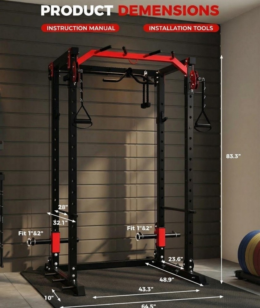 Power Cage Home Gym with LAT Pulldown & Cable System 2000LBS Squat Rack for Home