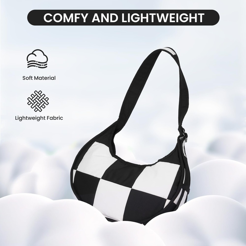 Checkered Crossbody Crescent Bag Medium Shoulder Hobo Cloud Bag Structured Ca...